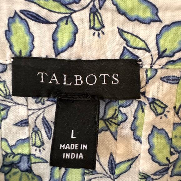 Talbots Scallop Lace Trim Top in Blooming "Daffodils" Floral Size Large - Picture 9 of 11